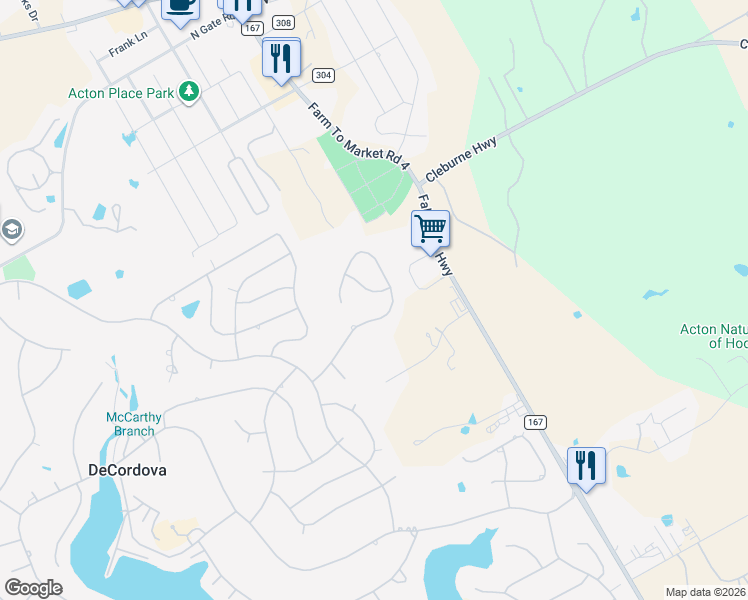 map of restaurants, bars, coffee shops, grocery stores, and more near 5405 Corto Dr in Granbury