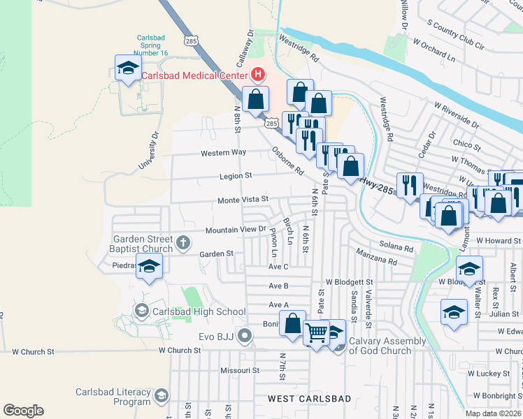map of restaurants, bars, coffee shops, grocery stores, and more near 1038 Pinon Ln in Carlsbad