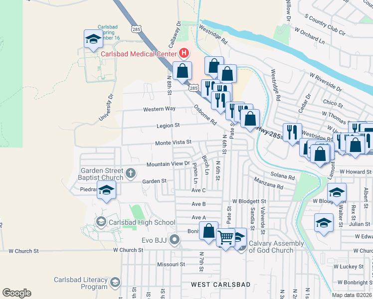 map of restaurants, bars, coffee shops, grocery stores, and more near 1038 Pinon Lane in Carlsbad