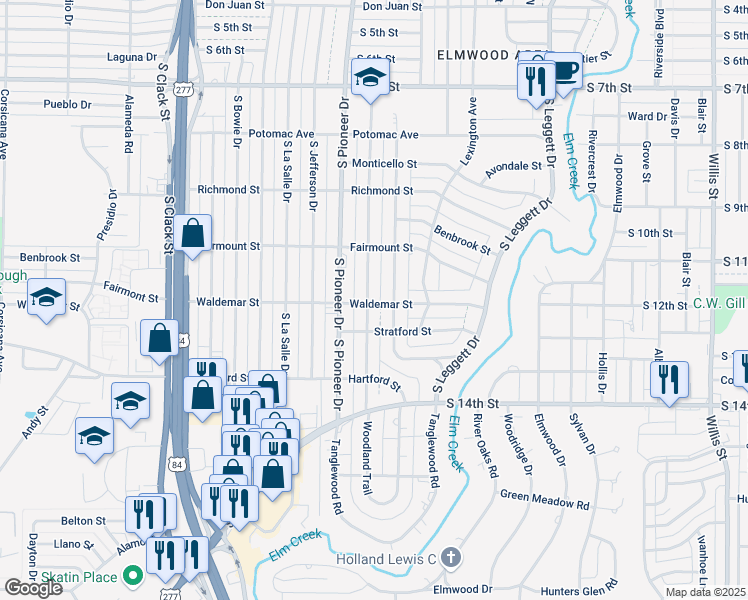 map of restaurants, bars, coffee shops, grocery stores, and more near 1281 Buccaneer Drive in Abilene