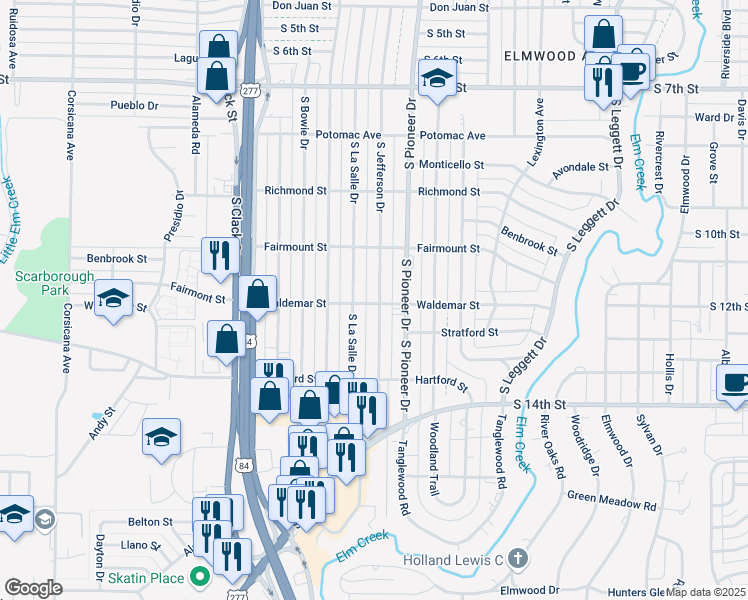map of restaurants, bars, coffee shops, grocery stores, and more near 1290 South Jefferson Drive in Abilene
