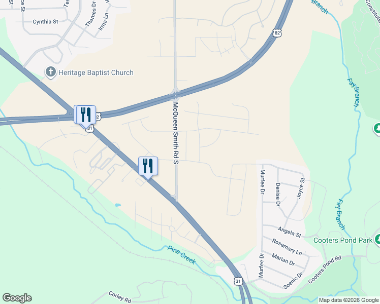 map of restaurants, bars, coffee shops, grocery stores, and more near 1559 McQueen Smith Road South in Prattville