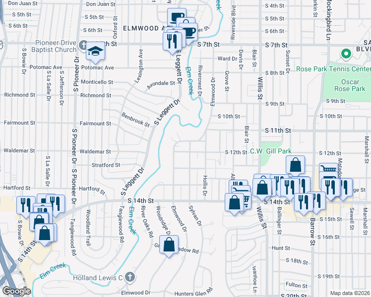 map of restaurants, bars, coffee shops, grocery stores, and more near 1151 Elmwood Drive in Abilene