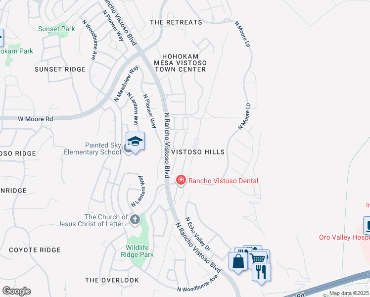 map of restaurants, bars, coffee shops, grocery stores, and more near 12738 North Running Coyote Drive in Oro Valley