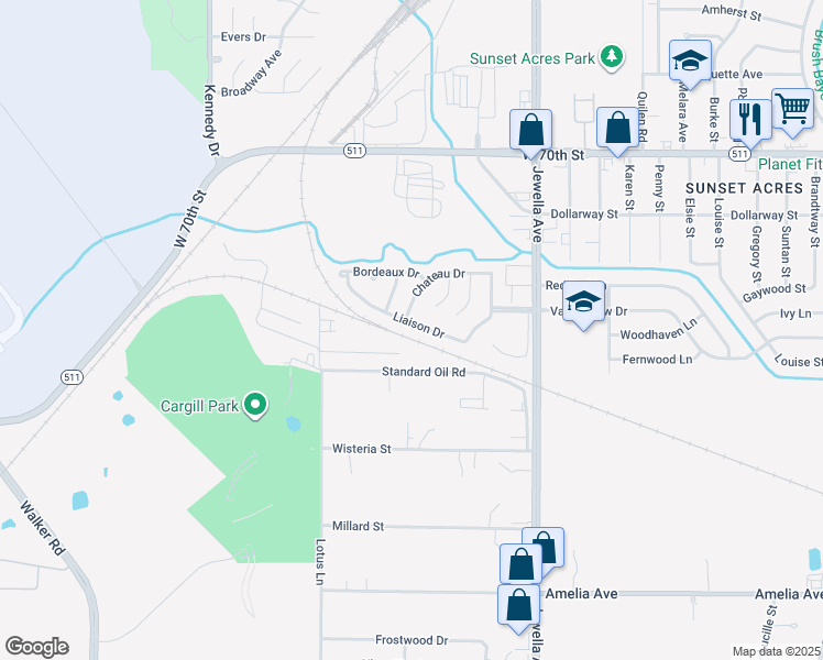 map of restaurants, bars, coffee shops, grocery stores, and more near 3823 Liaison Drive in Shreveport