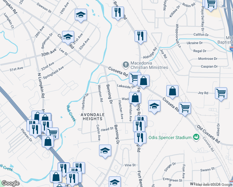 map of restaurants, bars, coffee shops, grocery stores, and more near 815 Fletcher Avenue in Columbus