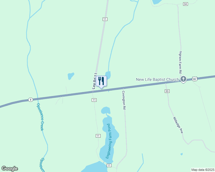 map of restaurants, bars, coffee shops, grocery stores, and more near 25194 Alabama 8 in Opelika