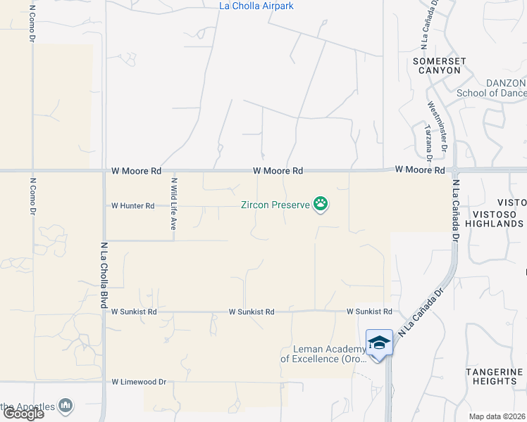 map of restaurants, bars, coffee shops, grocery stores, and more near 1725 West Moore Road in Tucson