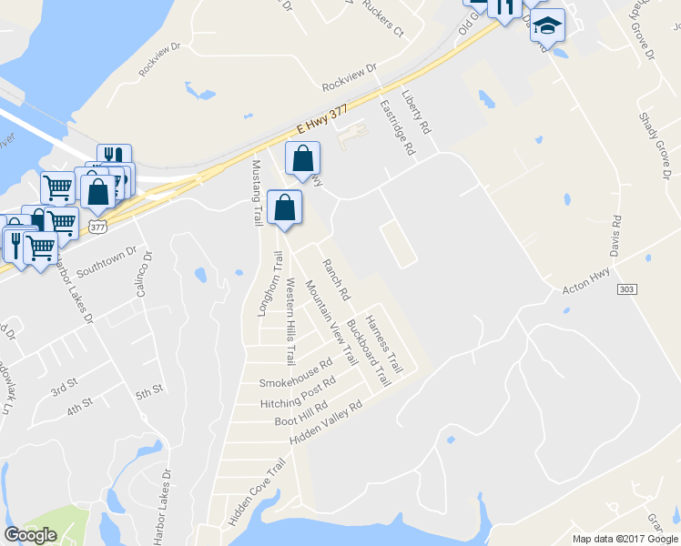 map of restaurants, bars, coffee shops, grocery stores, and more near 601 Ranch Road in Granbury