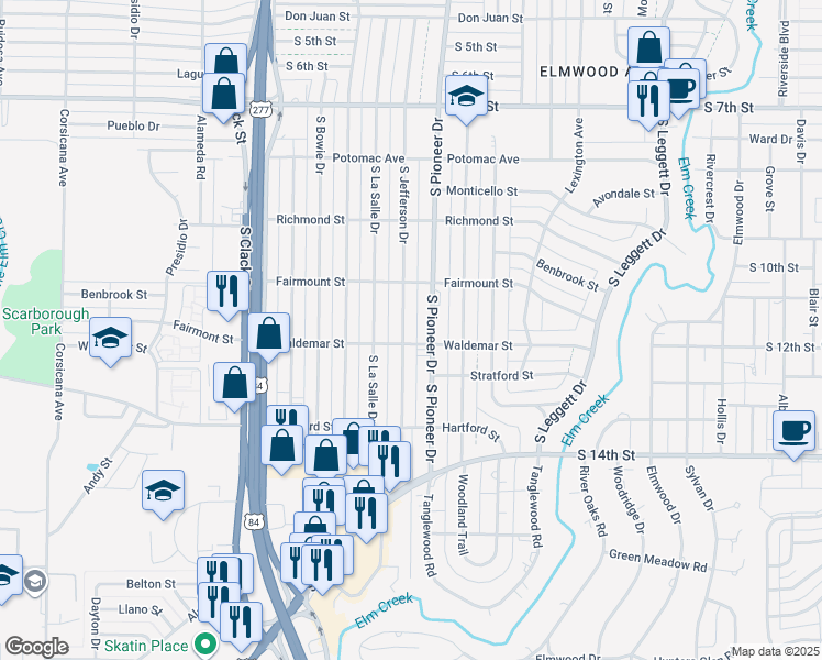 map of restaurants, bars, coffee shops, grocery stores, and more near 1290 South Jefferson Drive in Abilene