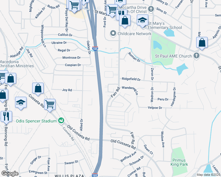 map of restaurants, bars, coffee shops, grocery stores, and more near 909 Farr Road in Columbus