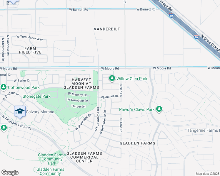 map of restaurants, bars, coffee shops, grocery stores, and more near 11121 West Prairie Willow Drive in Marana