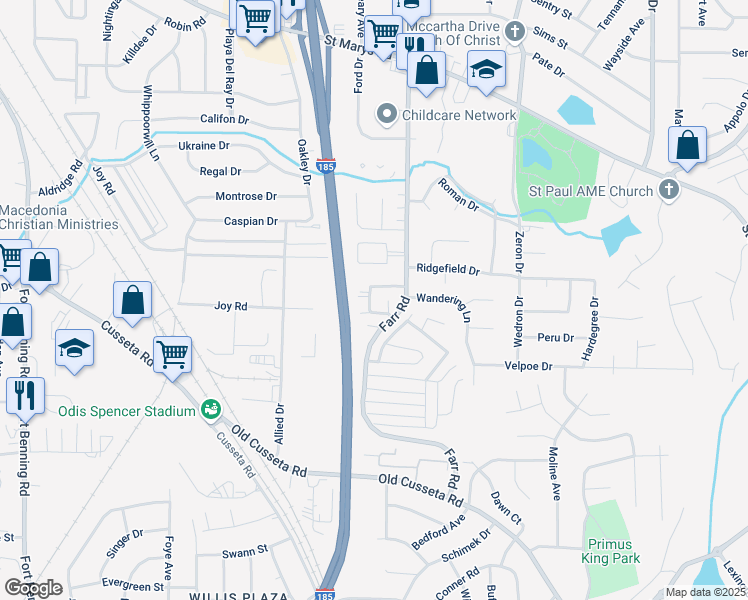 map of restaurants, bars, coffee shops, grocery stores, and more near 909 Farr Road in Columbus