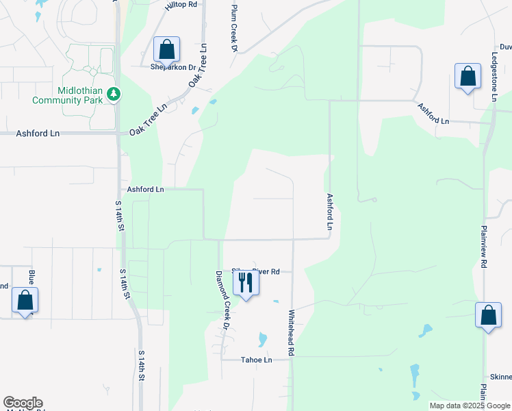 map of restaurants, bars, coffee shops, grocery stores, and more near 1420 Honeysuckle Ridge Court in Midlothian