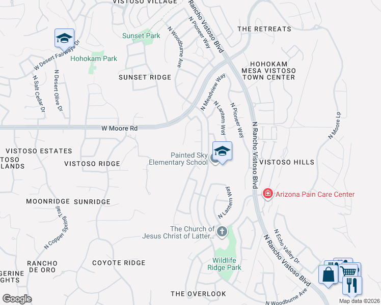 map of restaurants, bars, coffee shops, grocery stores, and more near 221 Granite Canyon Place in Oro Valley