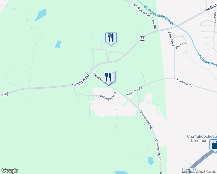 map of restaurants, bars, coffee shops, grocery stores, and more near 4107 Brandywine Drive in Phenix City