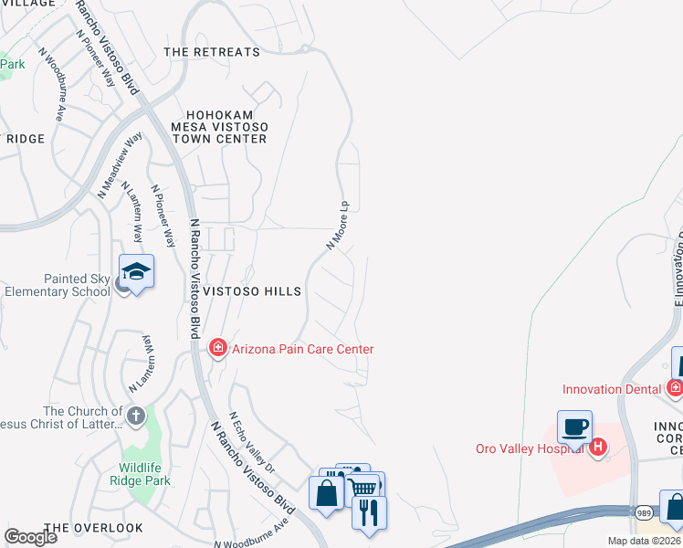 map of restaurants, bars, coffee shops, grocery stores, and more near 756 East Nubra Valley Place in Oro Valley