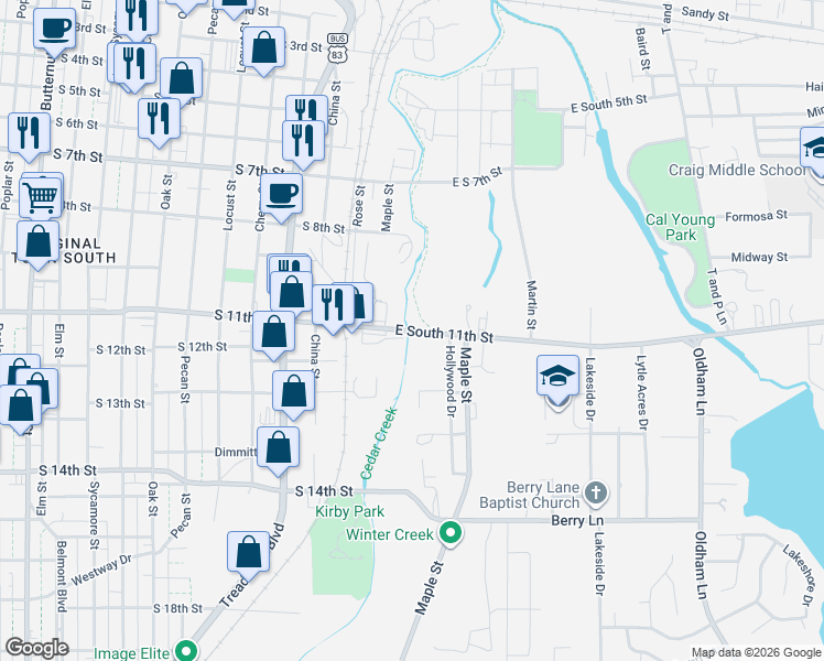 map of restaurants, bars, coffee shops, grocery stores, and more near 208 Hollywood Drive in Abilene