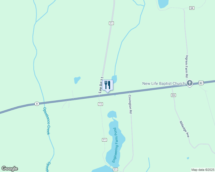 map of restaurants, bars, coffee shops, grocery stores, and more near 25194-25320 State Highway 8 in Opelika