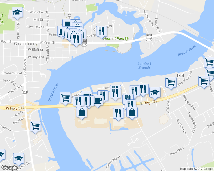 map of restaurants, bars, coffee shops, grocery stores, and more near 610 Panama Court in Granbury