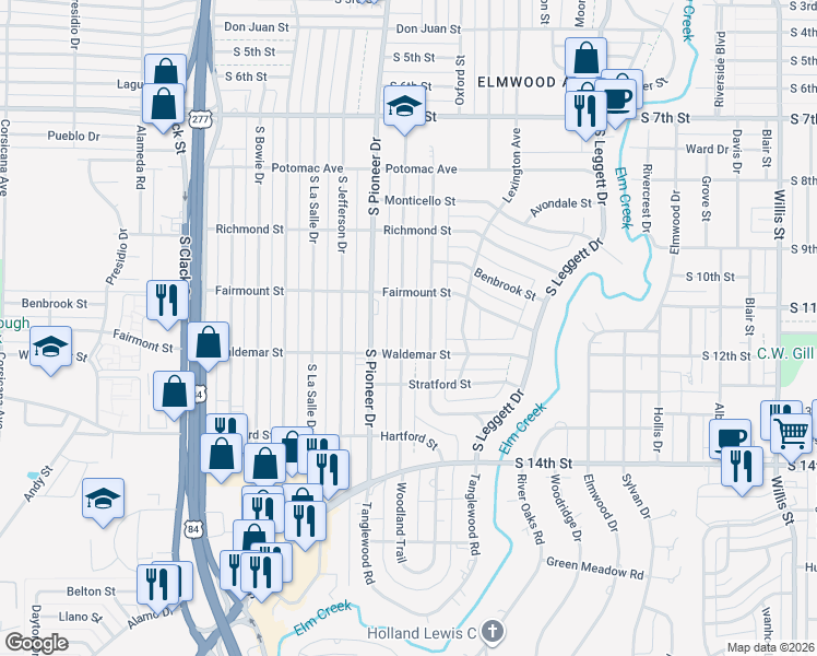 map of restaurants, bars, coffee shops, grocery stores, and more near 1217 Buccaneer Drive in Abilene