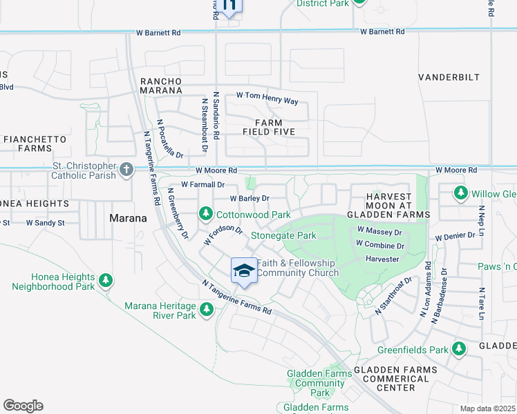 map of restaurants, bars, coffee shops, grocery stores, and more near 12694 North Maize Drive in Marana