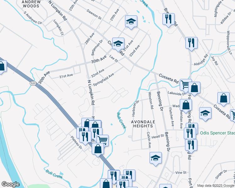 map of restaurants, bars, coffee shops, grocery stores, and more near 3351 North Lumpkin Road in Columbus