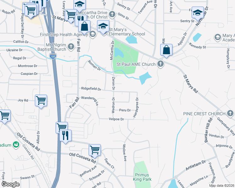 map of restaurants, bars, coffee shops, grocery stores, and more near 4419 Ridgefield Drive in Columbus