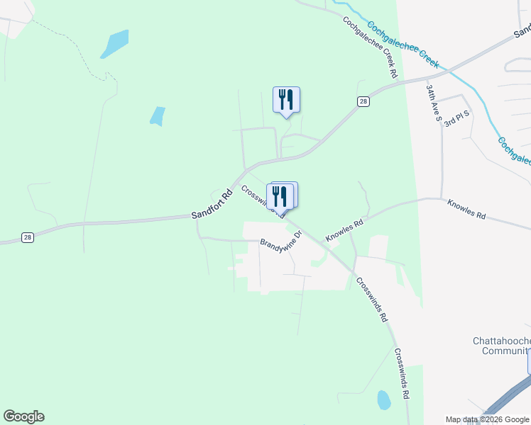 map of restaurants, bars, coffee shops, grocery stores, and more near 1-39 Crosswinds Road in Phenix City