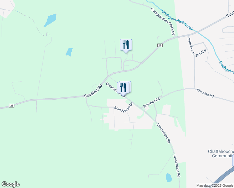 map of restaurants, bars, coffee shops, grocery stores, and more near 1-39 Crosswinds Road in Phenix City