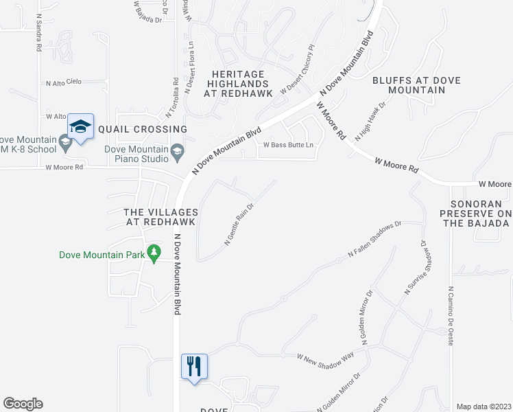 map of restaurants, bars, coffee shops, grocery stores, and more near 12698 North Gentle Rain Drive in Marana