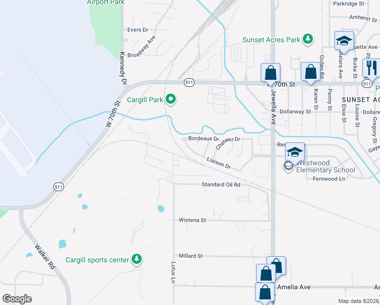 map of restaurants, bars, coffee shops, grocery stores, and more near 3918 Liaison Drive in Shreveport