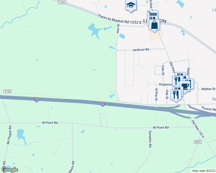 map of restaurants, bars, coffee shops, grocery stores, and more near 600 Ann Street in Kilgore