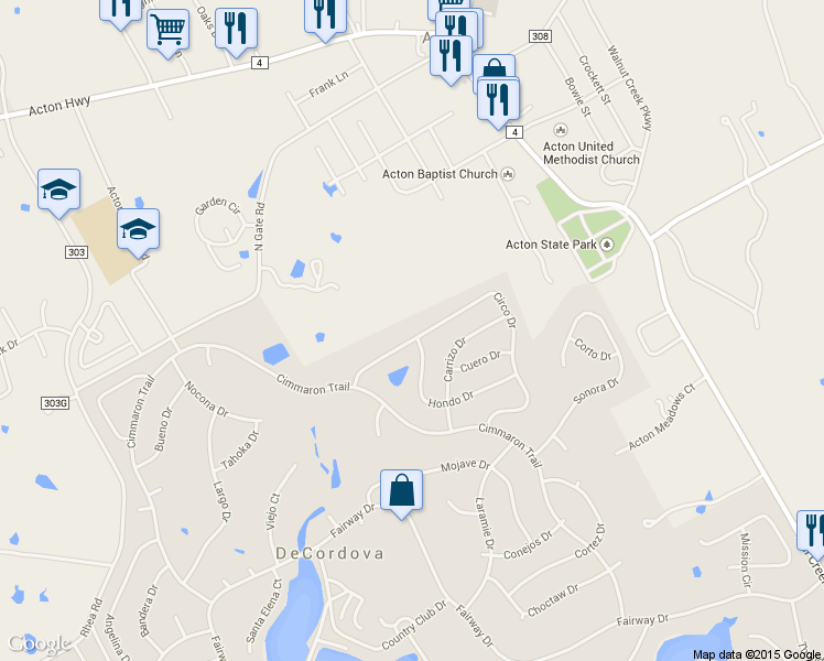 map of restaurants, bars, coffee shops, grocery stores, and more near 6426 Circo Drive in Granbury