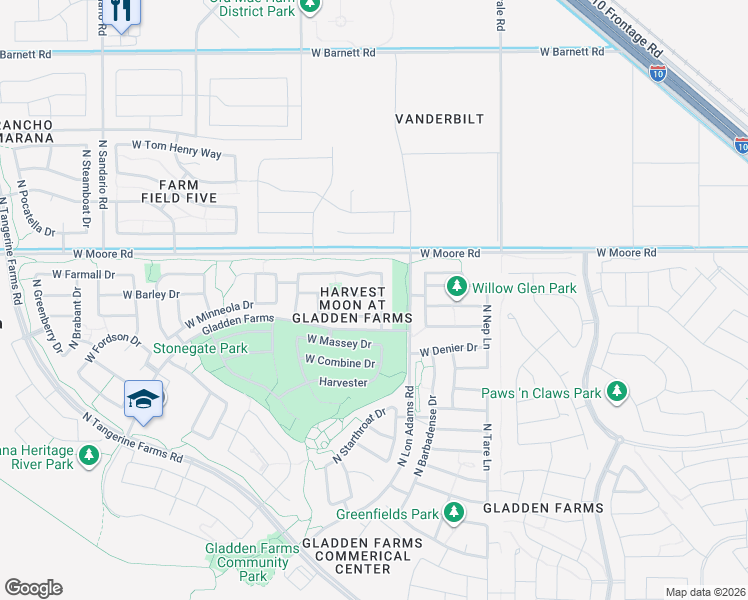 map of restaurants, bars, coffee shops, grocery stores, and more near 11273 West Farm Village Drive in Marana