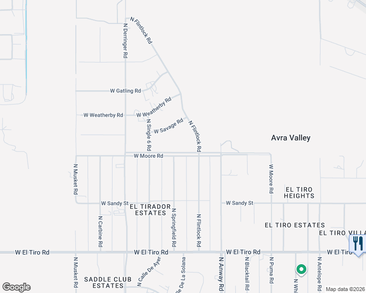 map of restaurants, bars, coffee shops, grocery stores, and more near 16762 West Moore Road in Marana