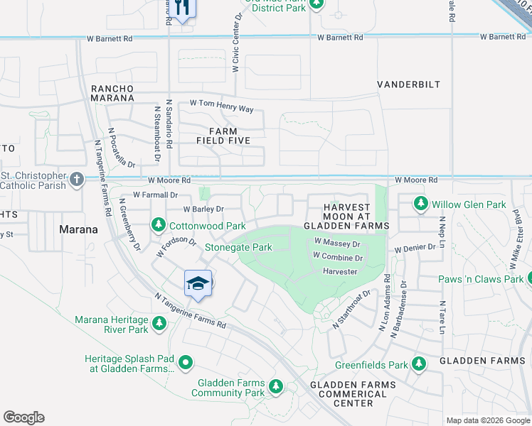 map of restaurants, bars, coffee shops, grocery stores, and more near 11530 West Minneola Drive in Marana