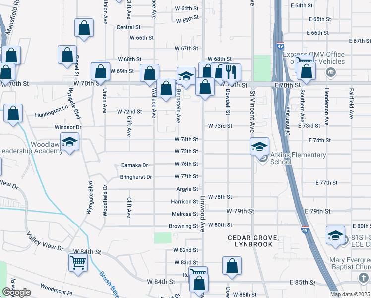 map of restaurants, bars, coffee shops, grocery stores, and more near 433 West 75th Street in Shreveport