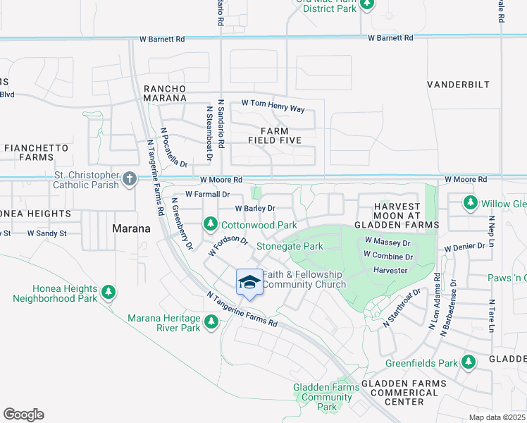 map of restaurants, bars, coffee shops, grocery stores, and more near 11683 West Barley Drive in Marana
