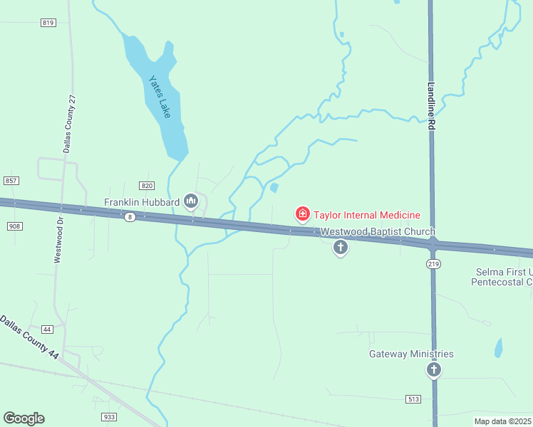 map of restaurants, bars, coffee shops, grocery stores, and more near 4400 Alabama 8 in Selma