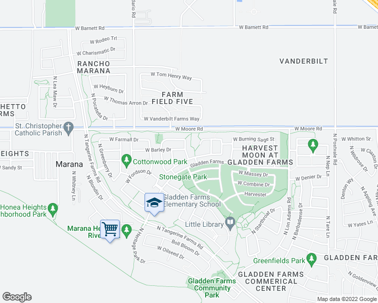 map of restaurants, bars, coffee shops, grocery stores, and more near 12712 North Quinoa Drive in Marana