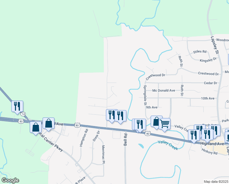 map of restaurants, bars, coffee shops, grocery stores, and more near 3100 Lincoln Drive in Selma