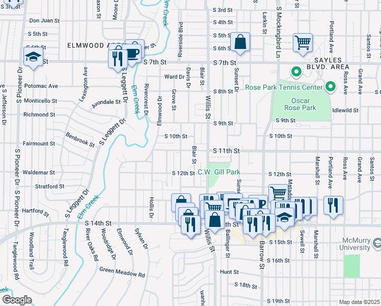 map of restaurants, bars, coffee shops, grocery stores, and more near 3333 South 11th Street in Abilene