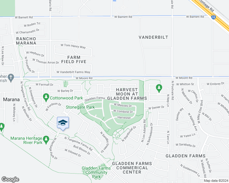 map of restaurants, bars, coffee shops, grocery stores, and more near 12719 North Desert Farm Land Way in Marana