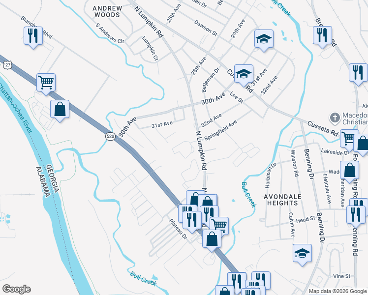 map of restaurants, bars, coffee shops, grocery stores, and more near 134 Gates Avenue in Columbus