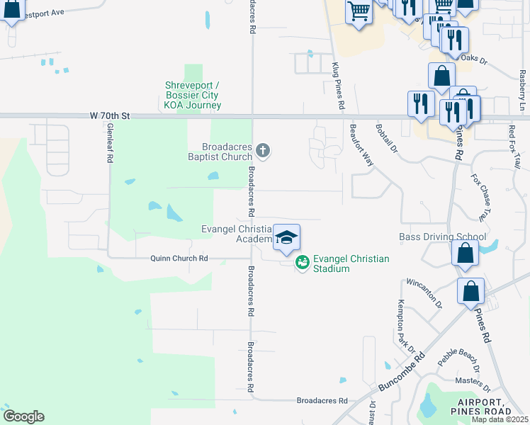 map of restaurants, bars, coffee shops, grocery stores, and more near 6340 Westwood Road in Shreveport