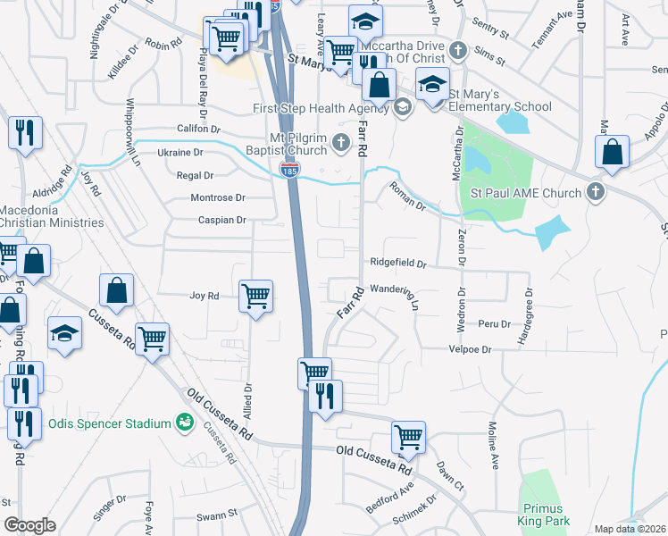 map of restaurants, bars, coffee shops, grocery stores, and more near 877 Farr Road in Columbus