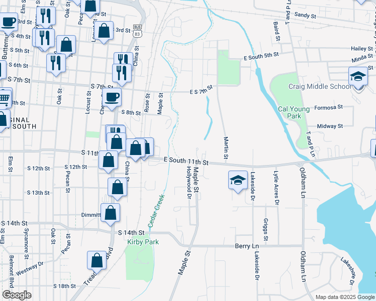 map of restaurants, bars, coffee shops, grocery stores, and more near 302 E South 11th St in Abilene