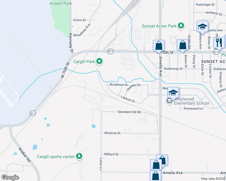 map of restaurants, bars, coffee shops, grocery stores, and more near 3918 Liaison Drive in Shreveport