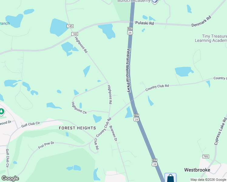 map of restaurants, bars, coffee shops, grocery stores, and more near 240 Highpoint Road in Statesboro